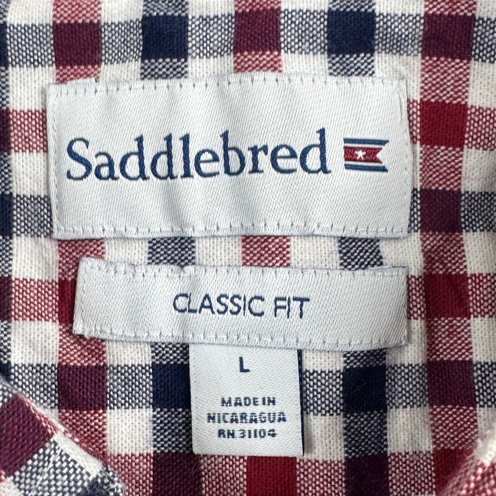NWT Saddlebred Mens Classic Fit Gingham Button Down Shirt Red White Blue Large - Picture 2 of 9